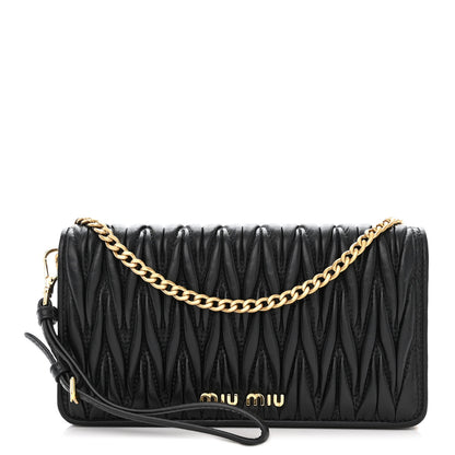 Miu Miu Nappa Matelasse Wallet On Chain Black 1 of 12