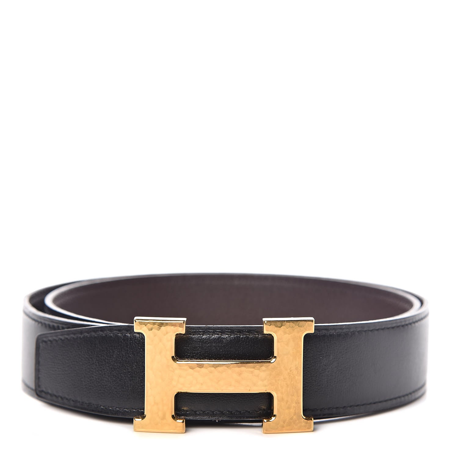 Hermes Box Togo 32mm Martelee H Belt 85 Black Chocolate 1 of 7