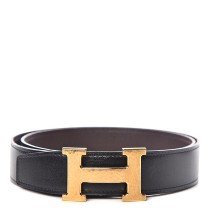 Hermes Box Togo 32mm Martelee H Belt 85 Black Chocolate 1 of 7