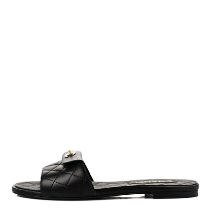 Chanel Lambskin Quilted CC Turnlock Sandals 40 Black 1 of 8