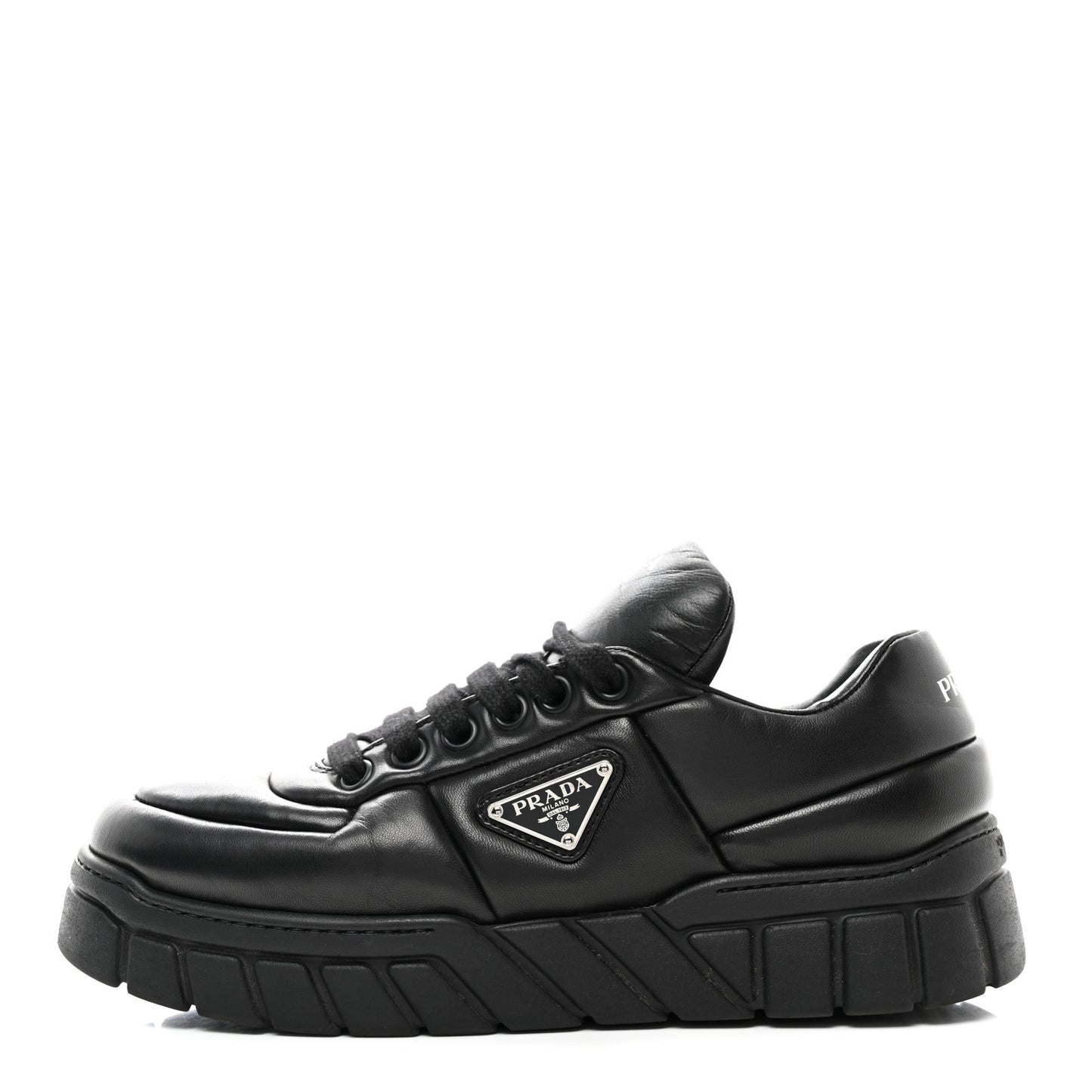 Nappa Soft Metal Triangle Logo Womens Padded 30mm Sneakers 39.5 Black