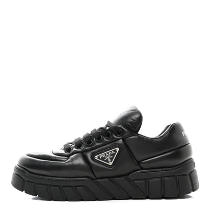 Prada Nappa Soft Metal Triangle Logo Womens Padded 30mm Sneakers 39.5 Black 1 of 15