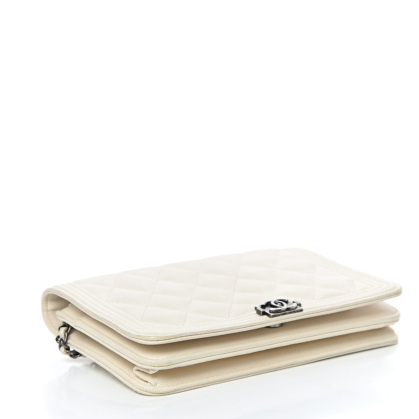 Caviar Quilted Boy Wallet On Chain WOC White