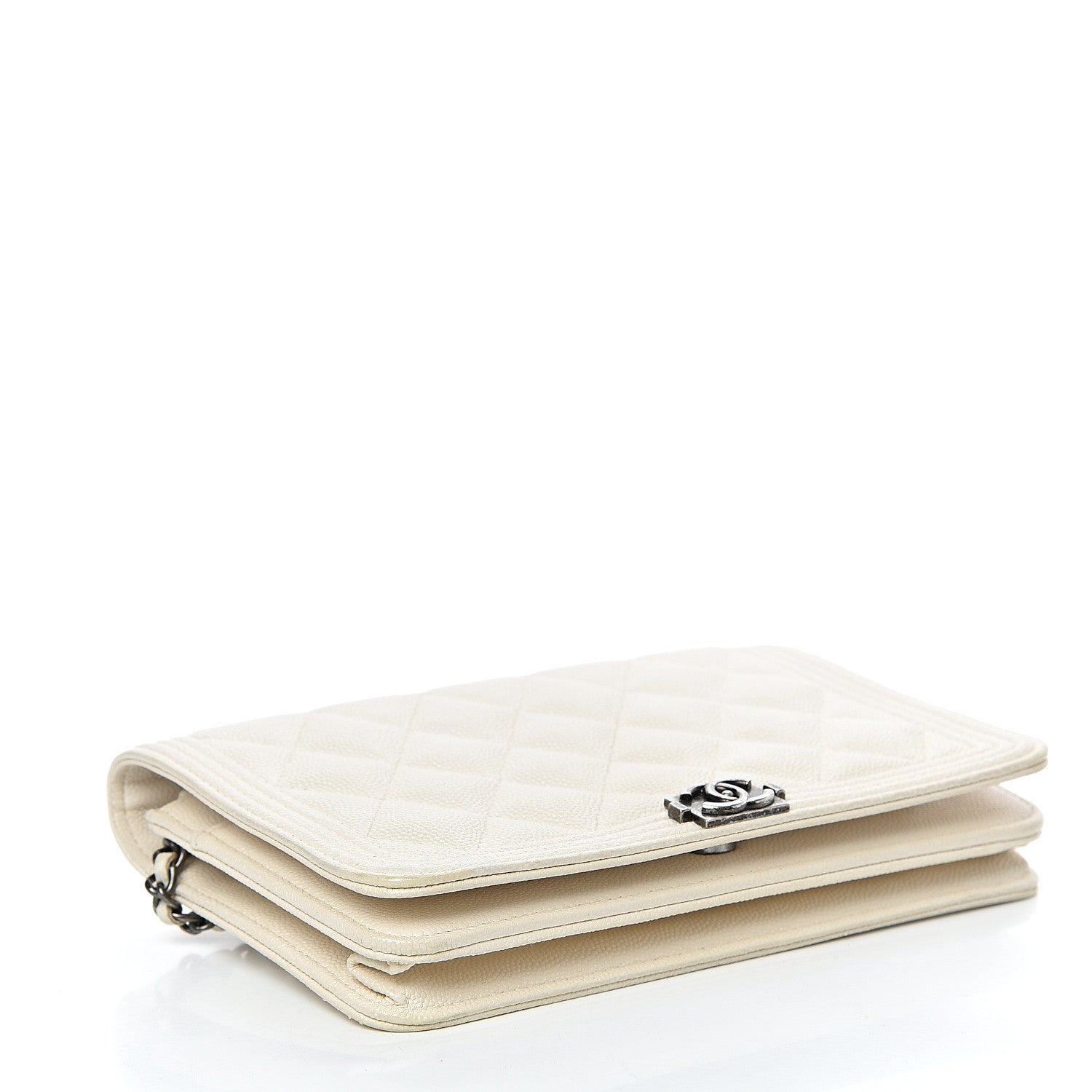 Chanel Caviar Quilted Boy Wallet On Chain WOC White 4 of 14