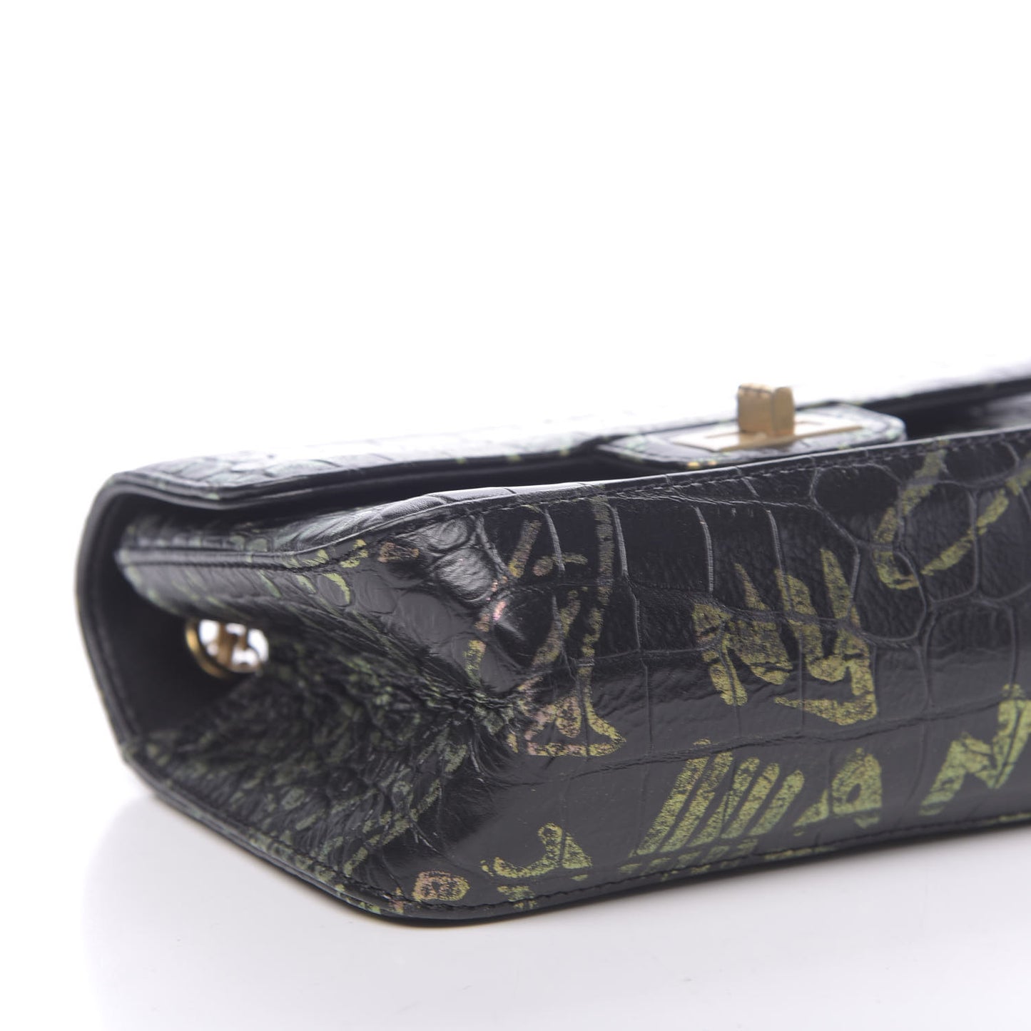 Calfskin Crocodile Embossed Graffiti 2.55 Mini Cocodile Reissue Flap Black Pink