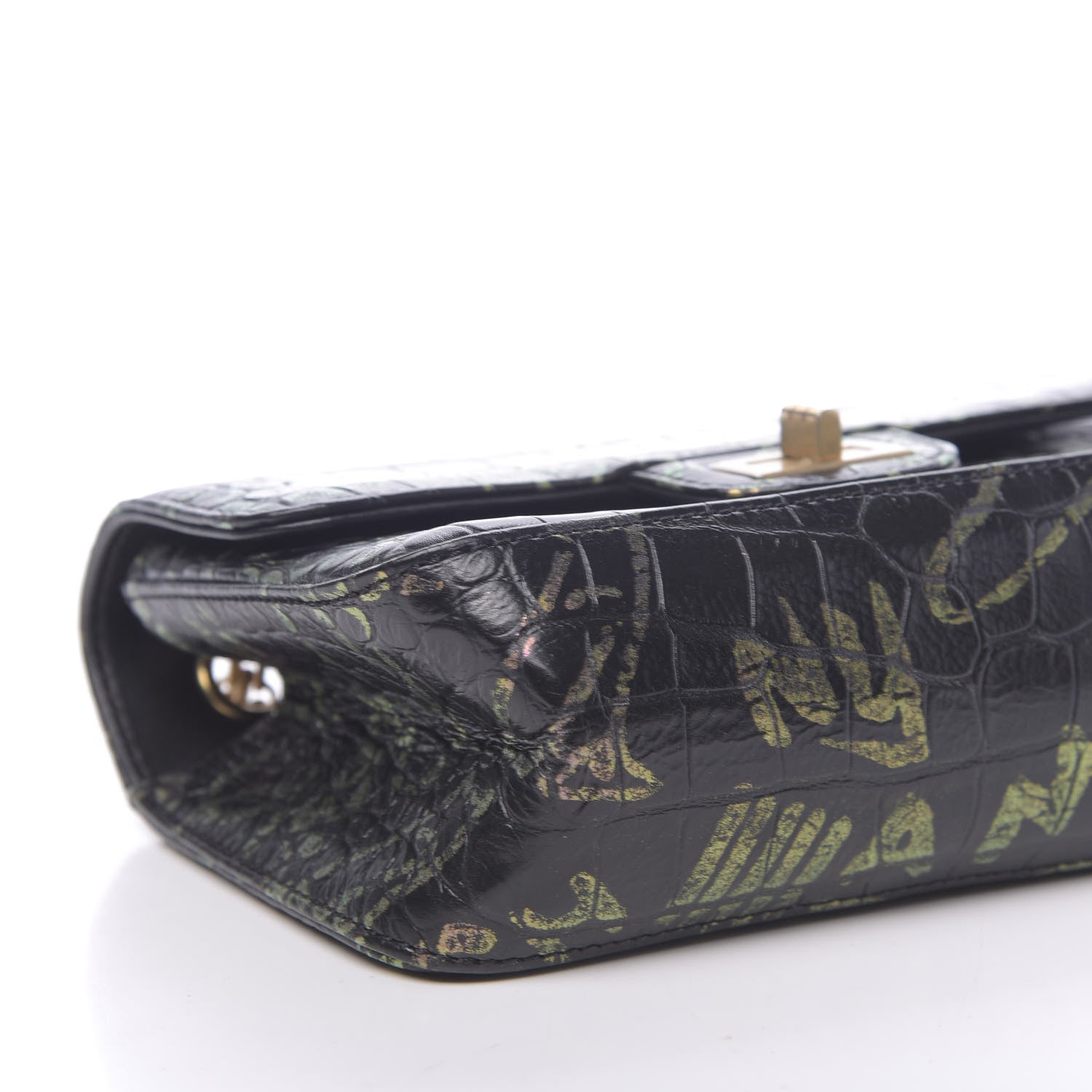Chanel Calfskin Crocodile Embossed Graffiti 2.55 Mini Cocodile Reissue Flap Black Pink 9 of 10