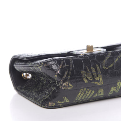 Chanel Calfskin Crocodile Embossed Graffiti 2.55 Mini Cocodile Reissue Flap Black Pink 9 of 10