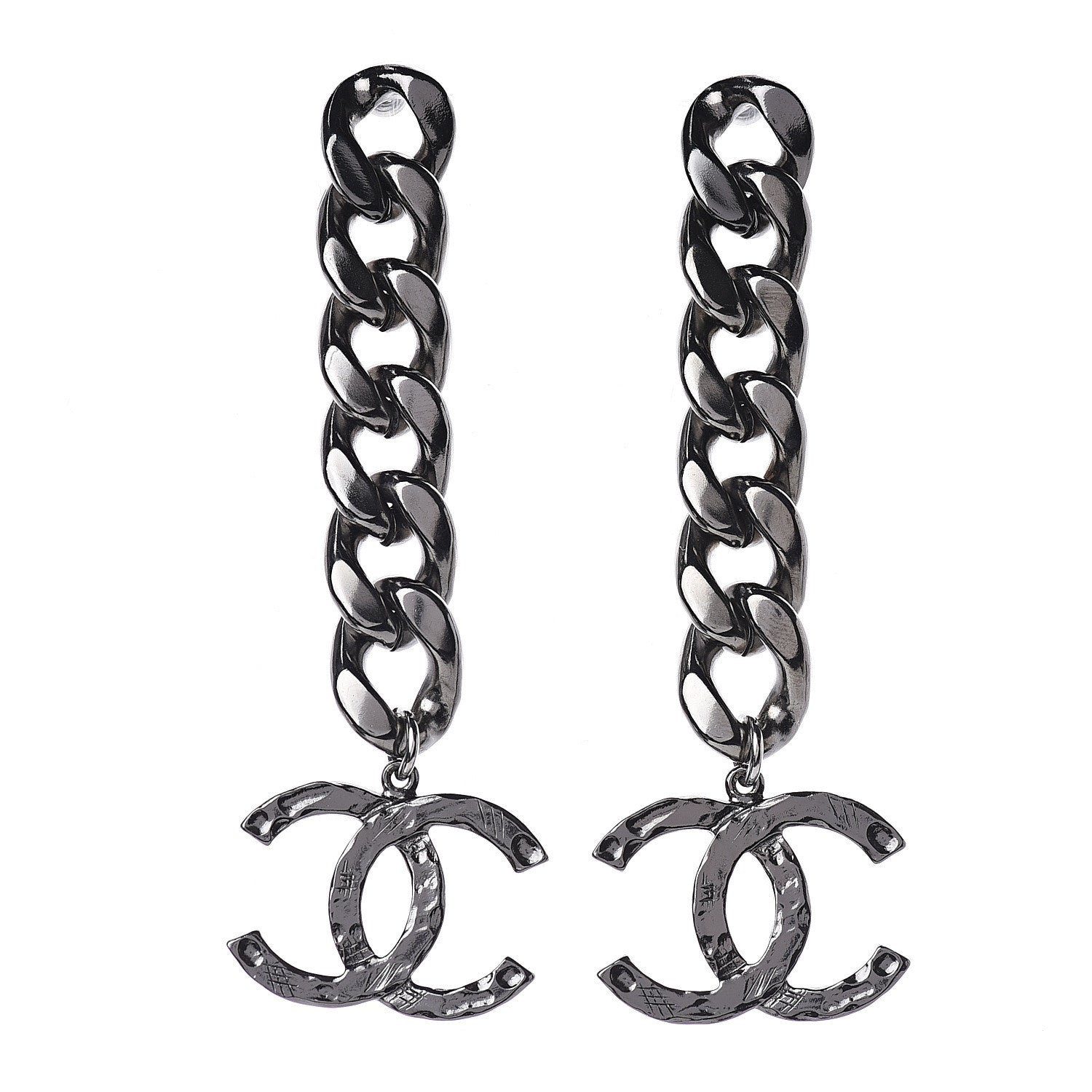 Chanel Metal CC Pick Drop Earrings Ruthenium 1 of 4