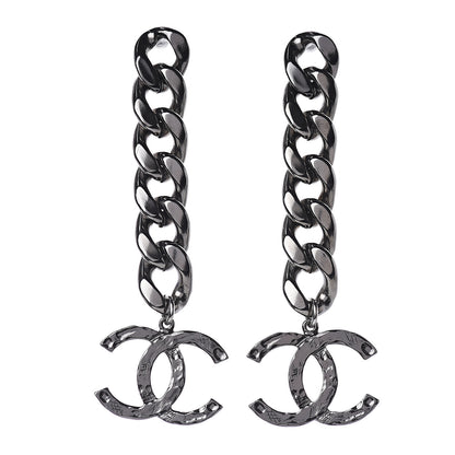 Chanel Metal CC Pick Drop Earrings Ruthenium 1 of 4