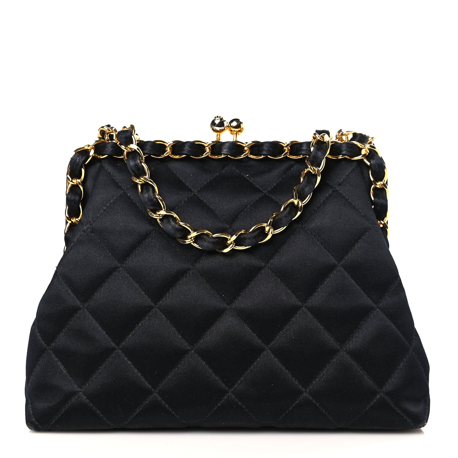 Chanel Satin Quilted Kisslock Clutch Black 1 of 9