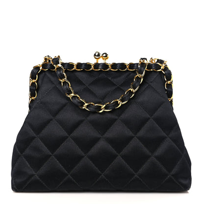 Chanel Satin Quilted Kisslock Clutch Black 1 of 9