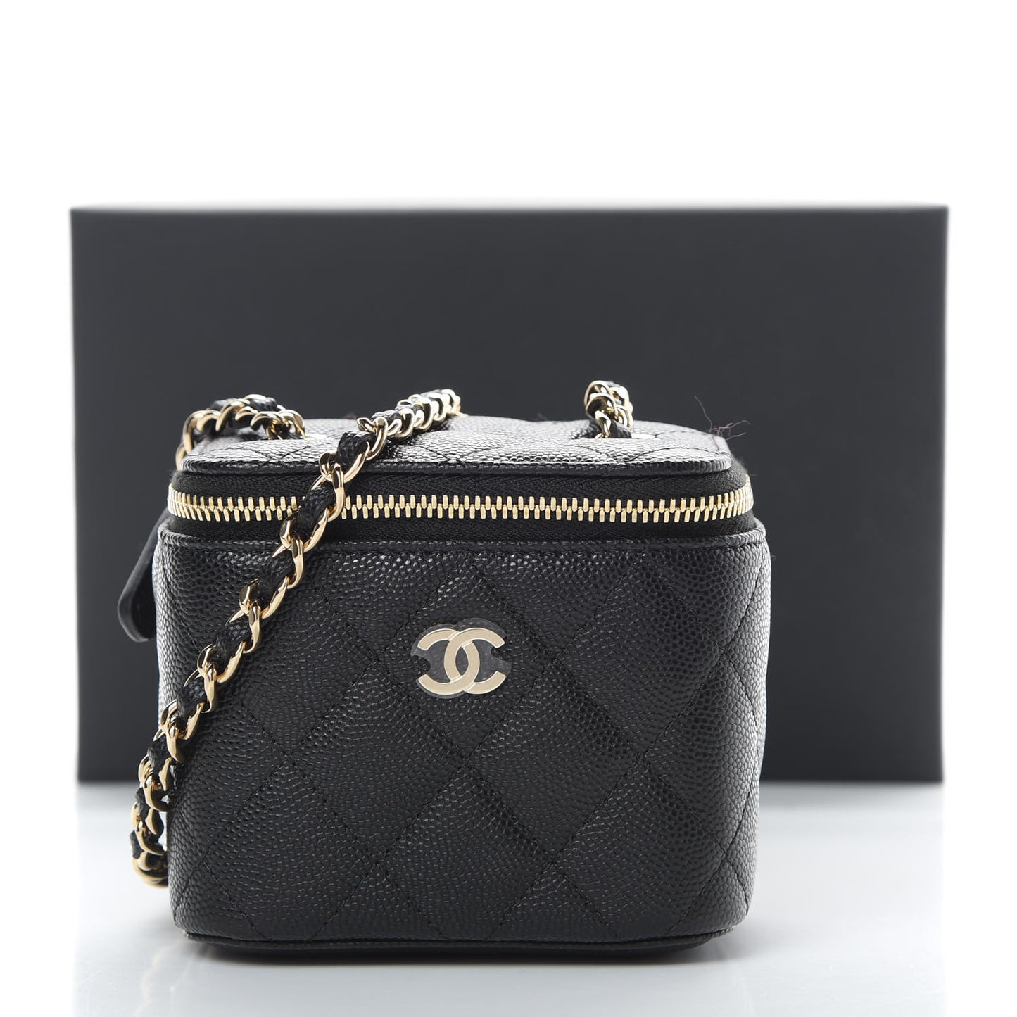 Caviar Quilted Mini Vanity Case With Chain Black