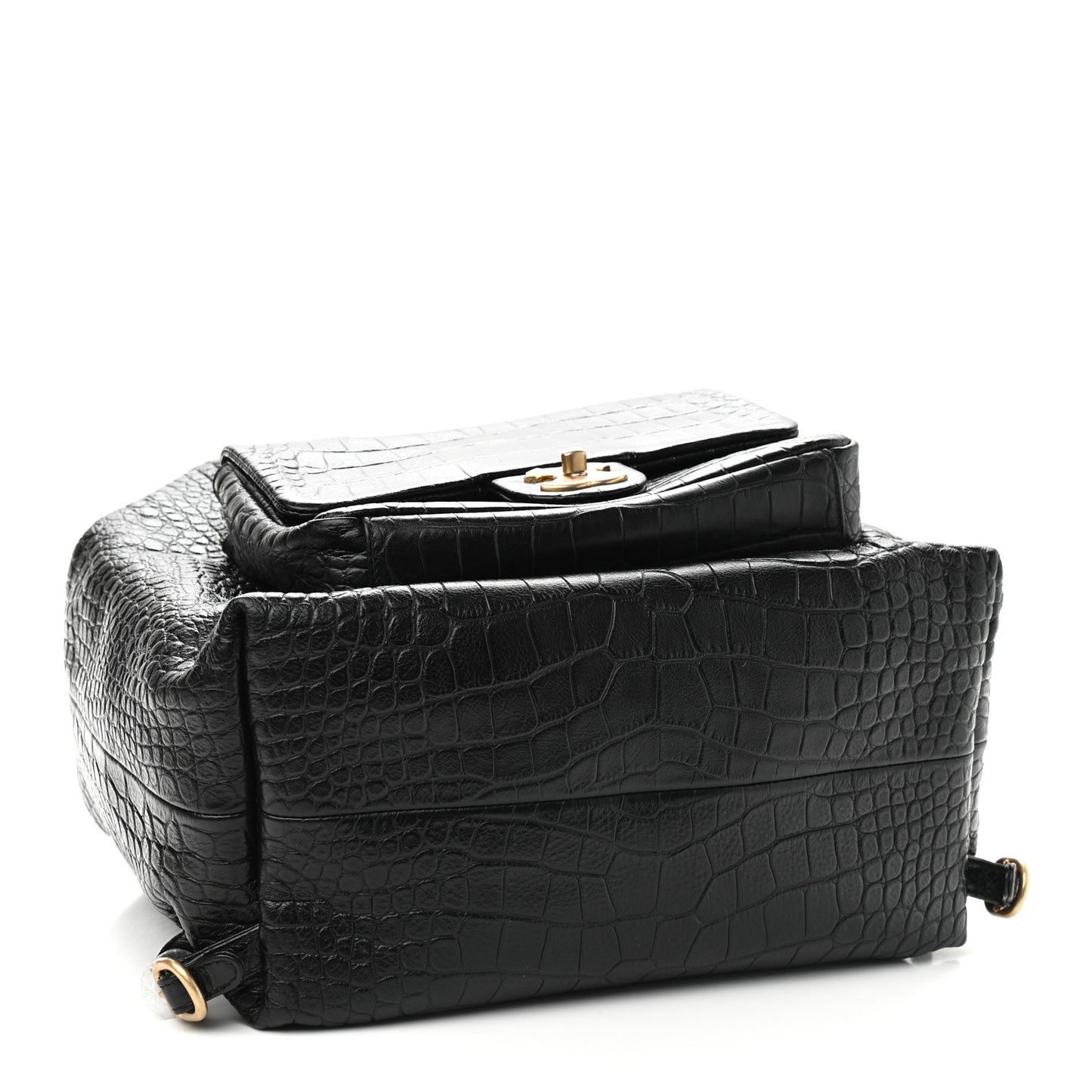 Calfskin Crocodile Embossed Large Backpack Black