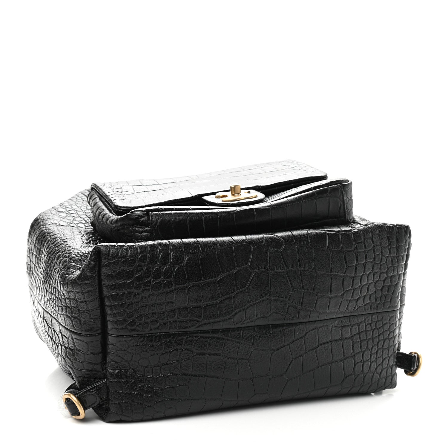 Chanel Calfskin Crocodile Embossed Large Backpack Black 4 of 9