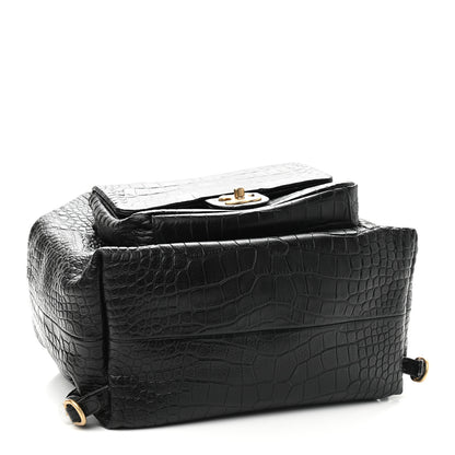 Chanel Calfskin Crocodile Embossed Large Backpack Black 4 of 9