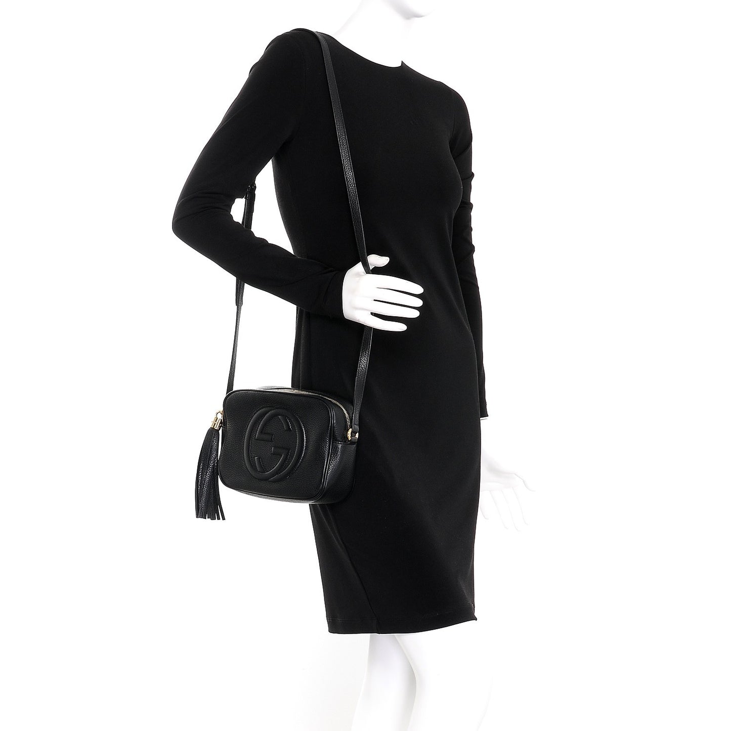 Pebbled Calfskin Small Soho Disco Bag Black