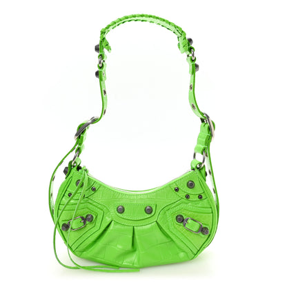 Balenciaga Extra Supple Calfskin Crocodile Embossed Le Cagole Shoulder Bag XS Acid Green 1 of 11