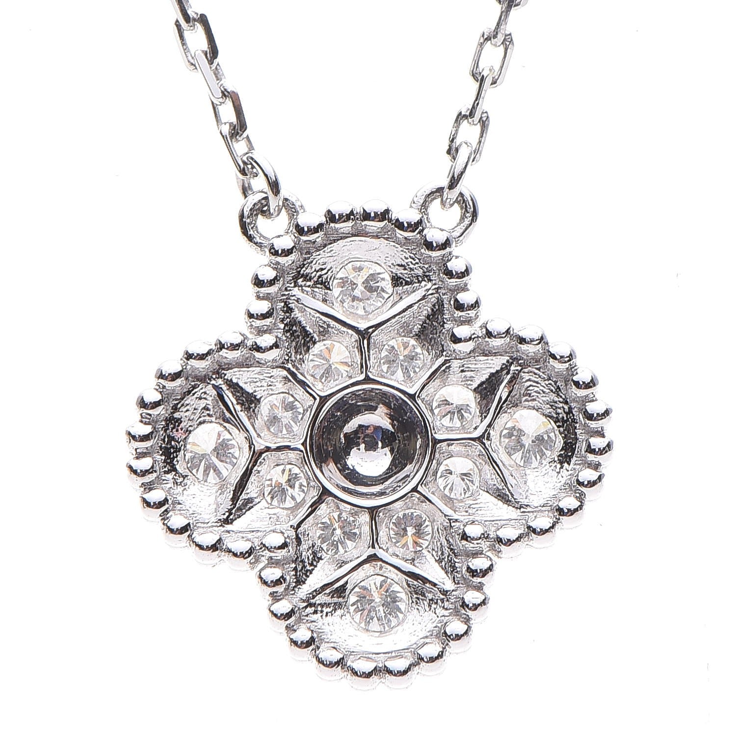 Van Cleef & Arpels 18K White Gold Diamond Vintage Alhambra Pendant Necklace 4 of 7