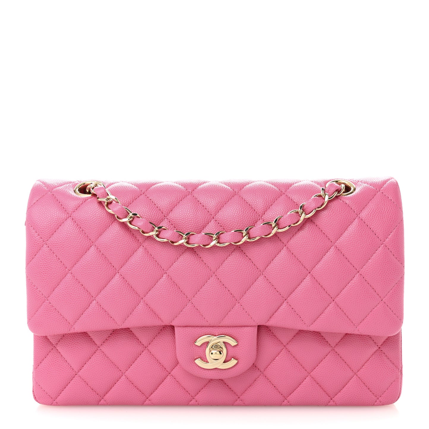 Caviar Quilted Medium Double Flap Pink