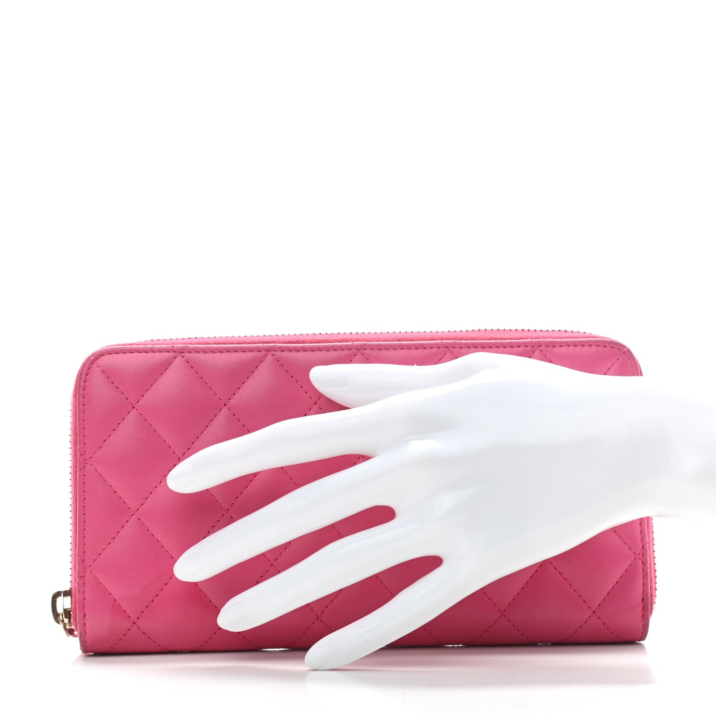 Lambskin Quilted Large Gusset Zip Around Wallet Pink