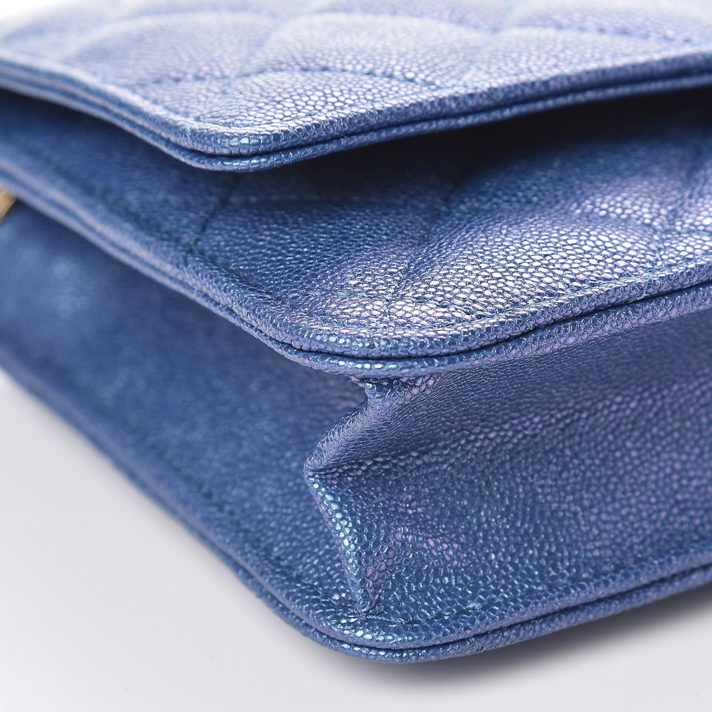 Iridescent Caviar Quilted Wallet On Chain WOC Dark Blue