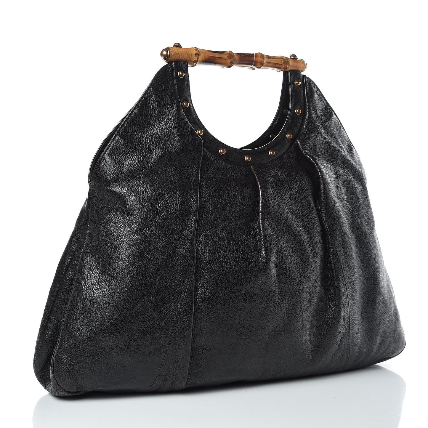 Calfskin Studded Large Bamboo Handle Tote Black