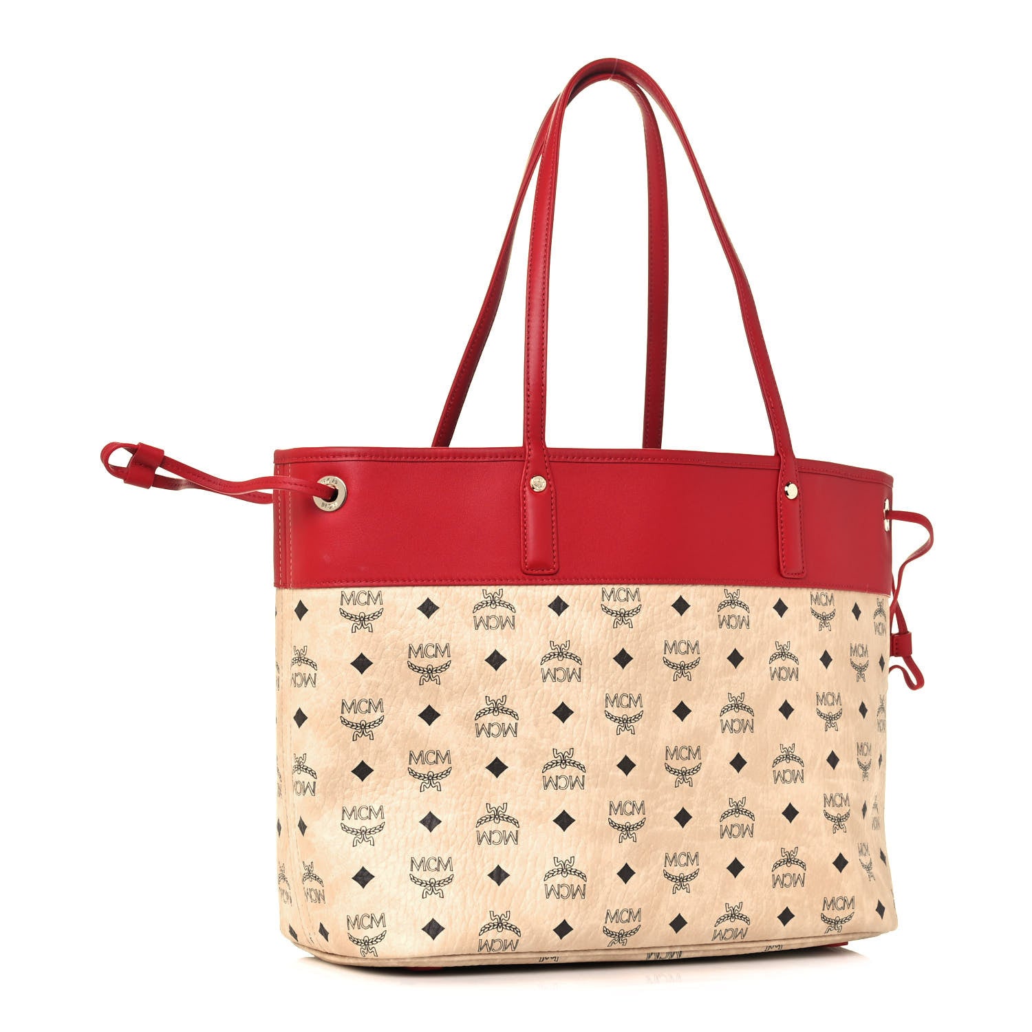 MCM Visetos Shopper Tote Beige Red 4 of 21