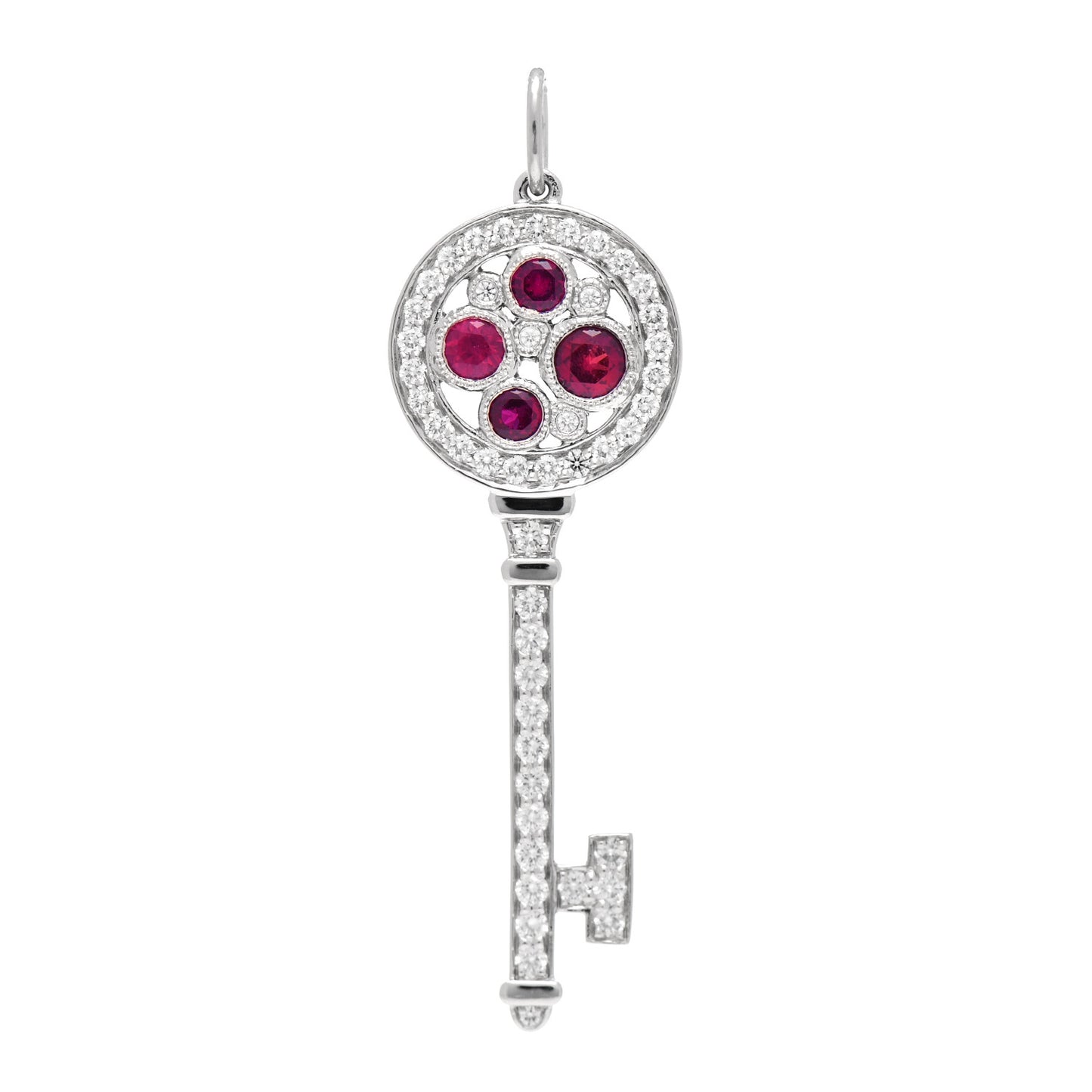 Platinum Diamond Ruby Cobblestone Key Pendant