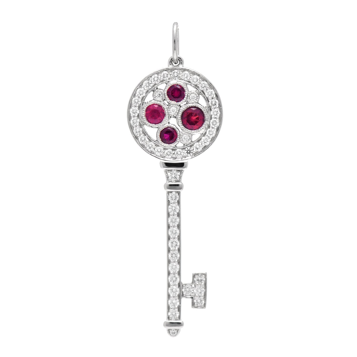 Tiffany Platinum Diamond Ruby Cobblestone Key Pendant 1 of 3