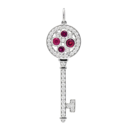 Tiffany Platinum Diamond Ruby Cobblestone Key Pendant 1 of 3