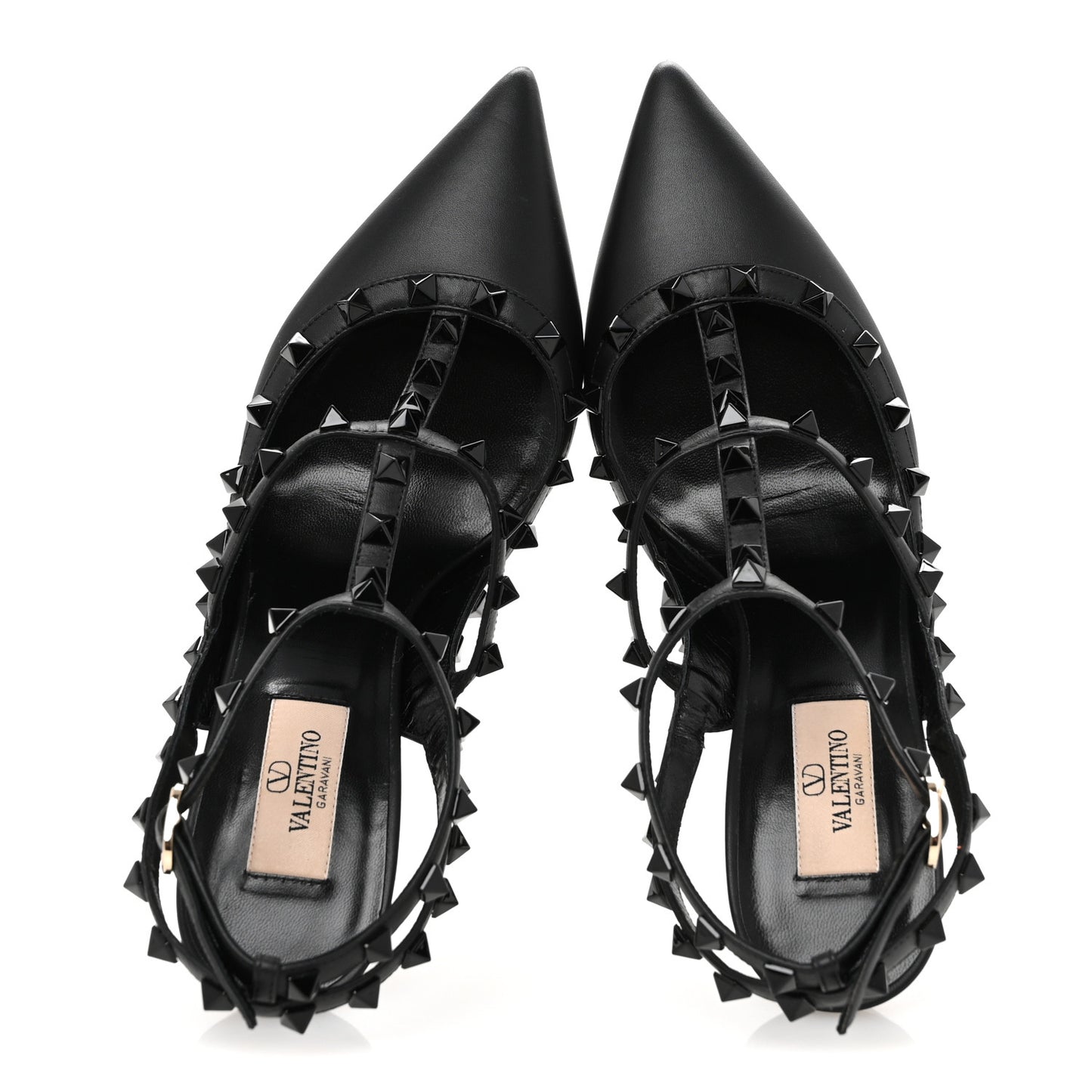 Calfskin Nappa Monochrome Rockstud Ankle Strap 100mm Pumps 40 Black