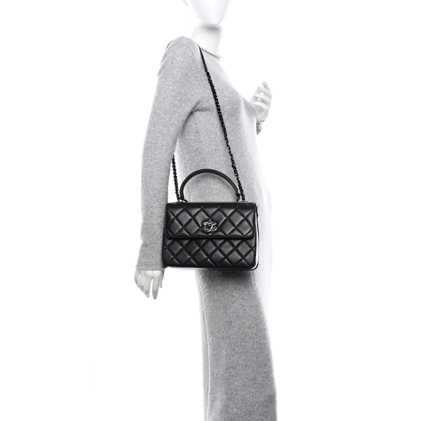 Lambskin Quilted Small Trendy CC Dual Handle Flap Bag So Black