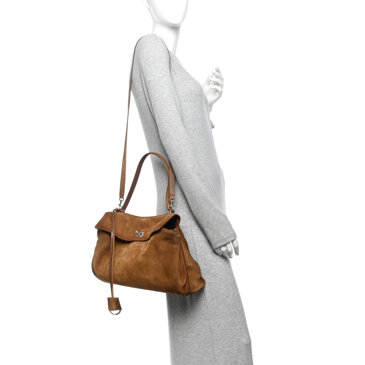 Balenciaga Waxed Suede Calfskin Medium Rodeo Top Handle Handbag Camel 2 of 13