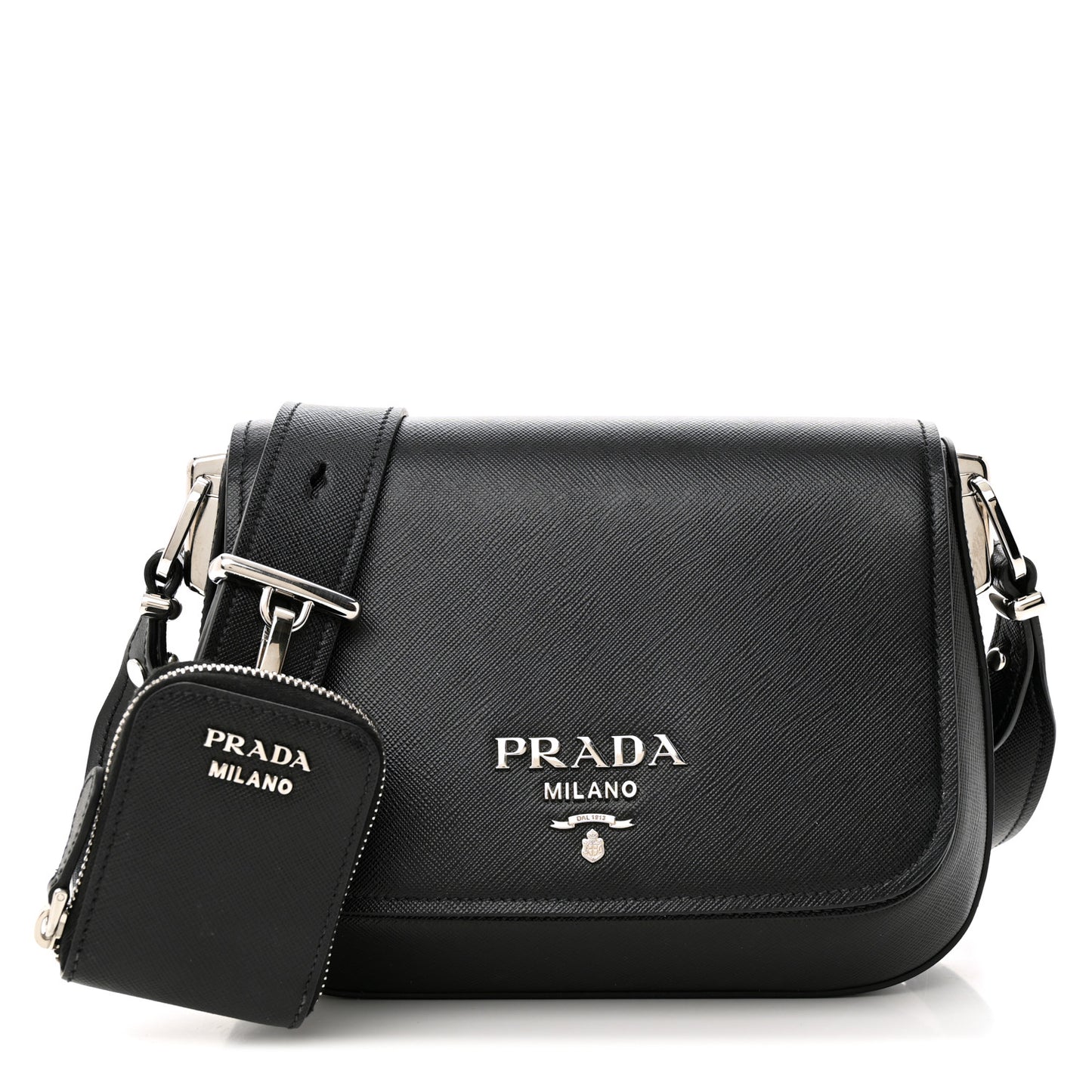 Saffiano Flap Shoulder Bag Black