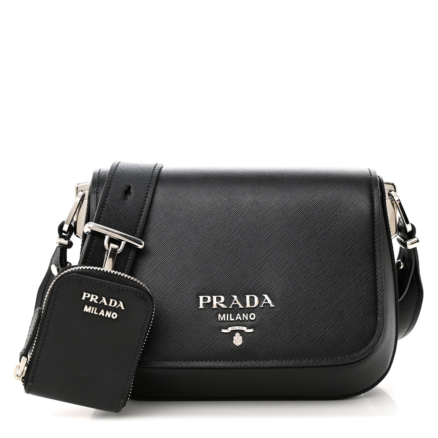 Prada Saffiano Flap Shoulder Bag Black 1 of 13