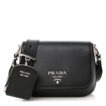 Prada Saffiano Flap Shoulder Bag Black 1 of 13