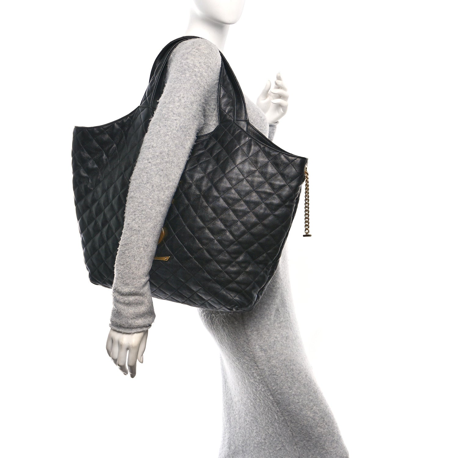 Saint Laurent Lambskin Quilted Maxi Icare Shopping Tote Black 2 of 10