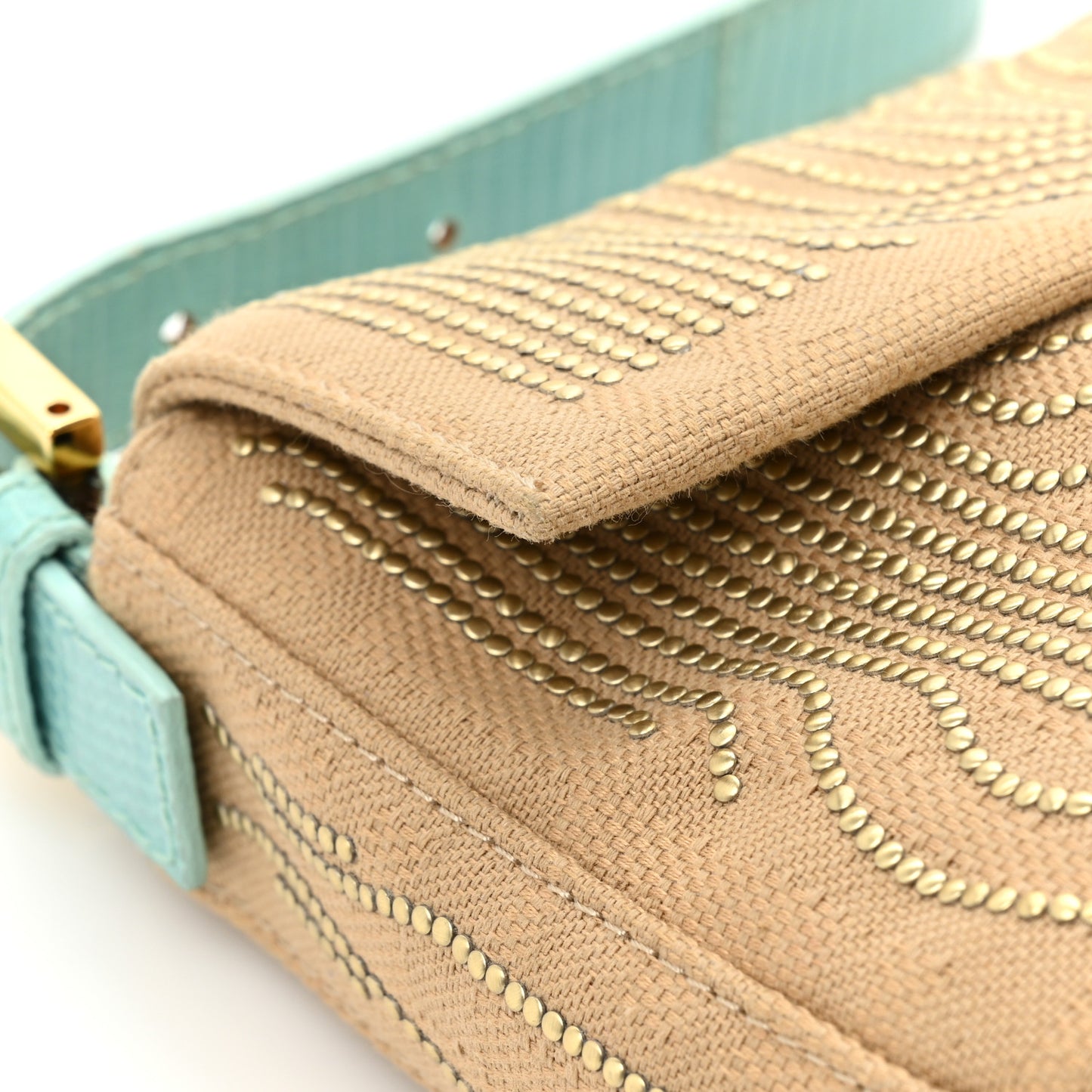 Fabric Lizard Studded Spider Baguette Tortora Celeste