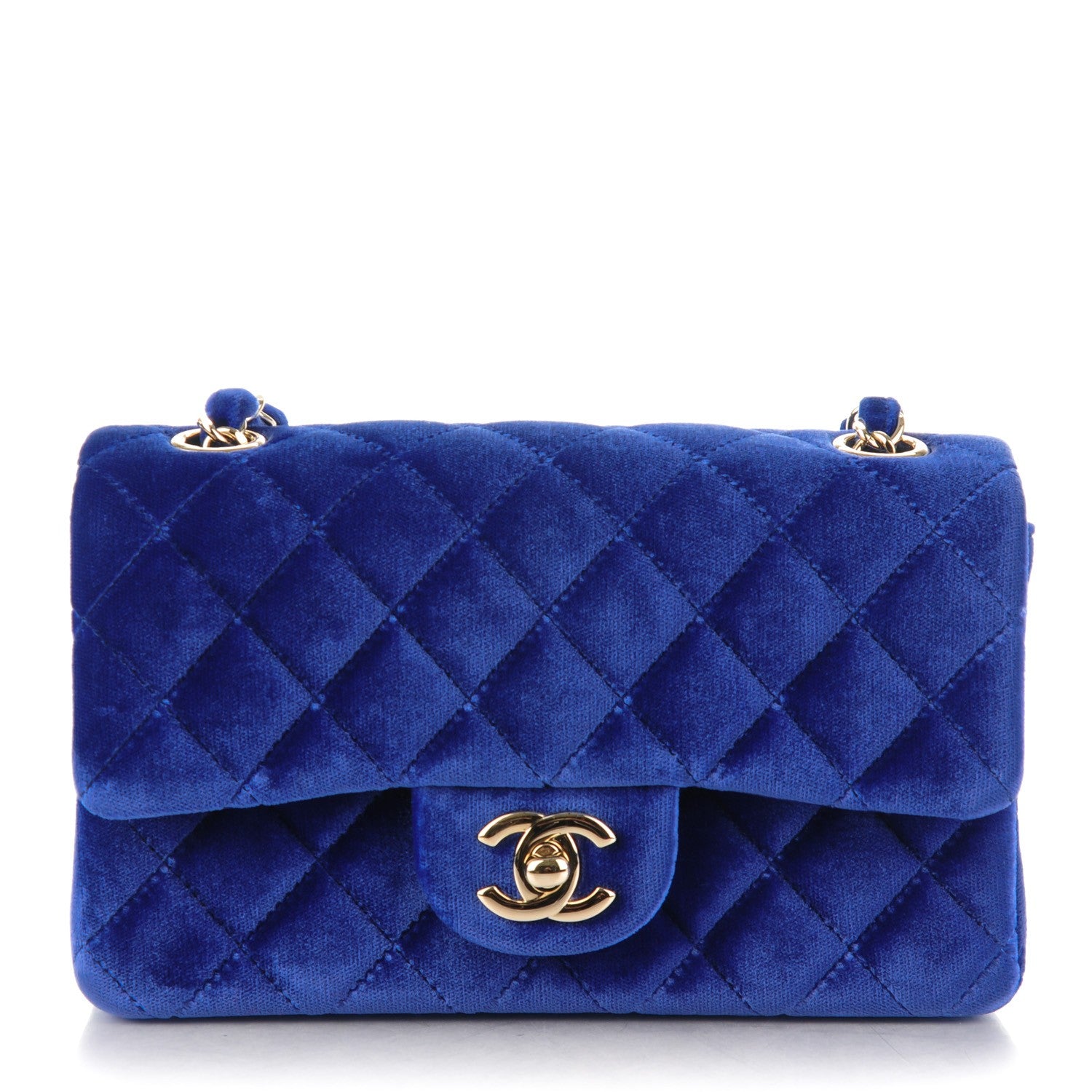 Chanel Velvet Quilted Mini Rectangular Flap Blue 1 of 8