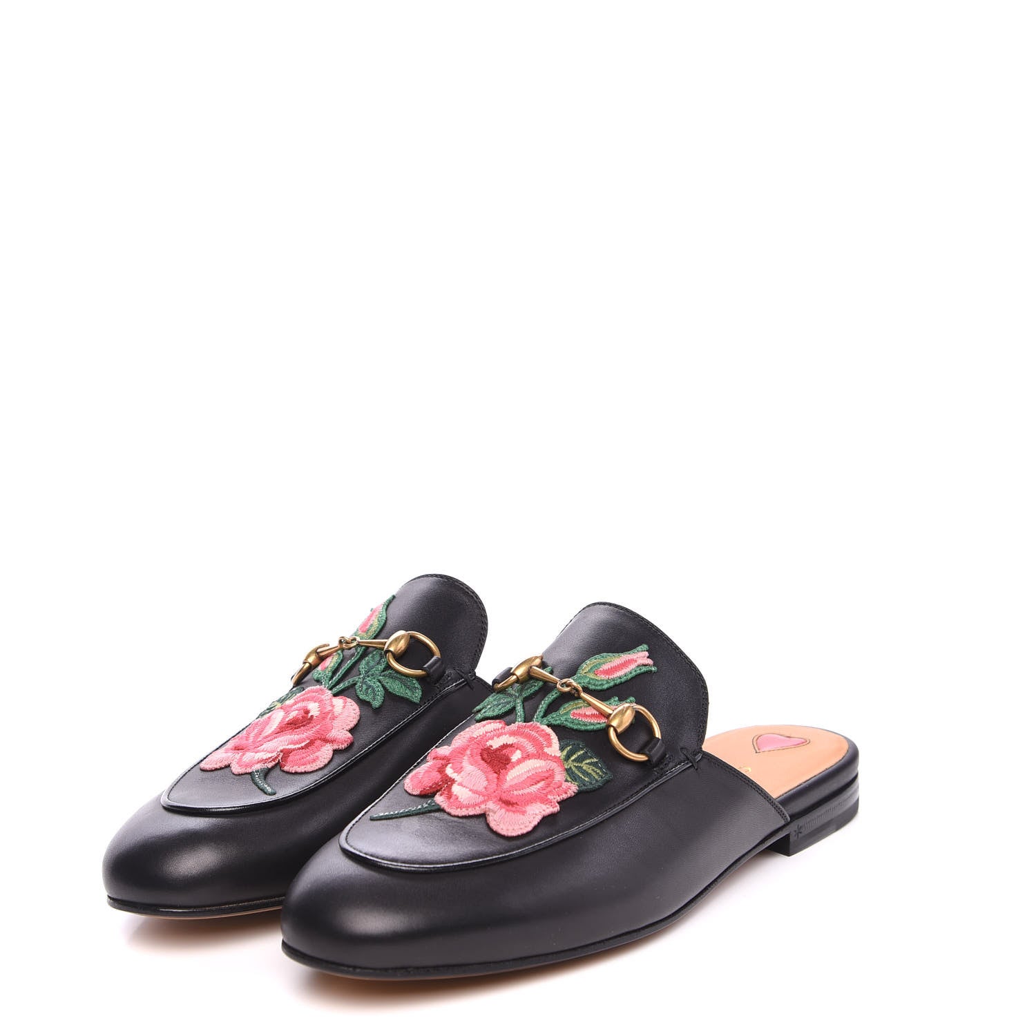 Gucci Calfskin Flower Embroidered Princetown Slippers 39 Black 3 of 9