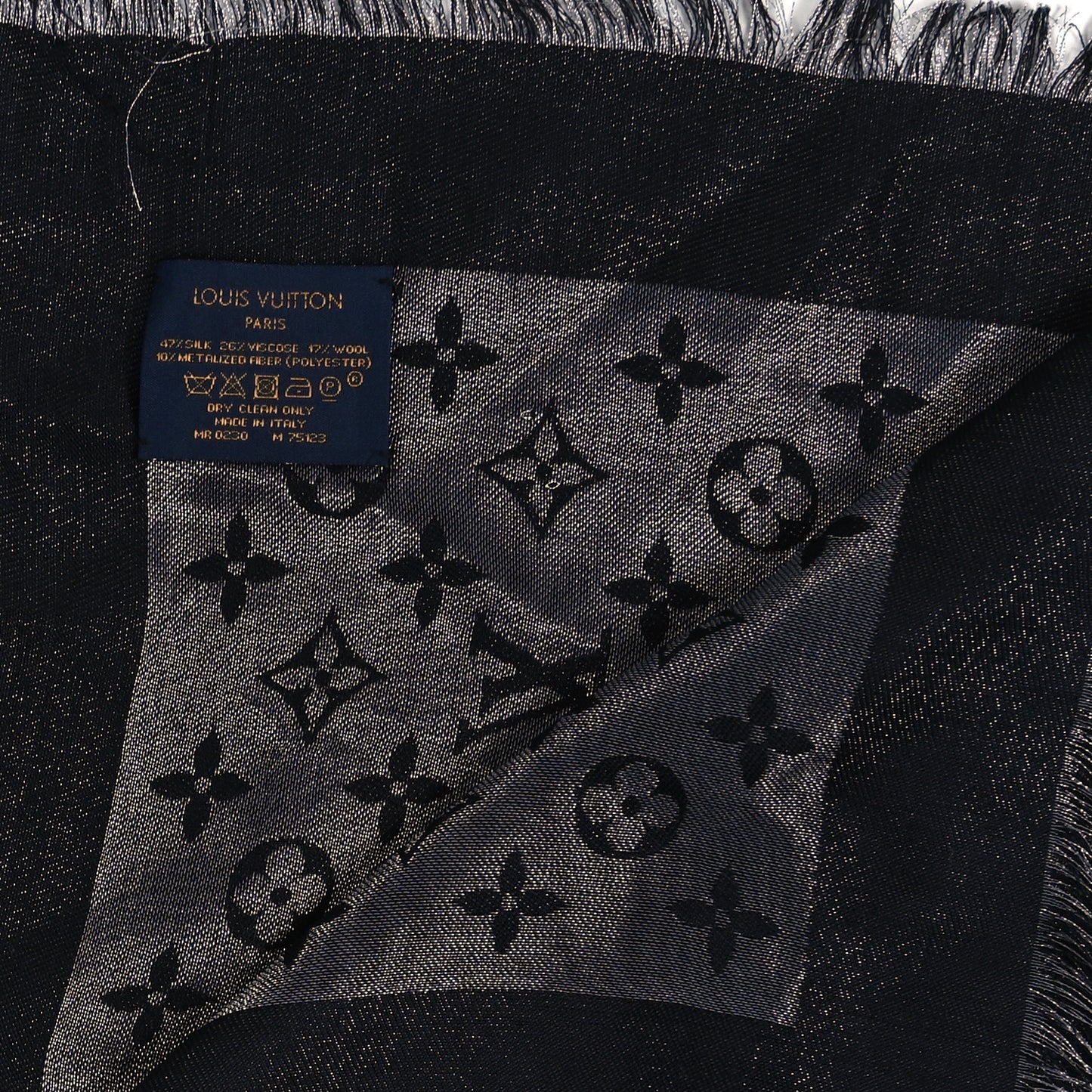 Silk Lurex Wool Monogram Shine Shawl Black