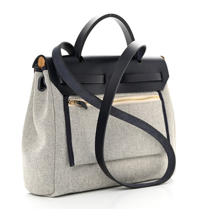 Hermes H Plume Canvas Vache Hunter Circuit 24 Herbag Zip Retourne 31 Bleu Royal Bleu Indigo Ecru 4 of 11