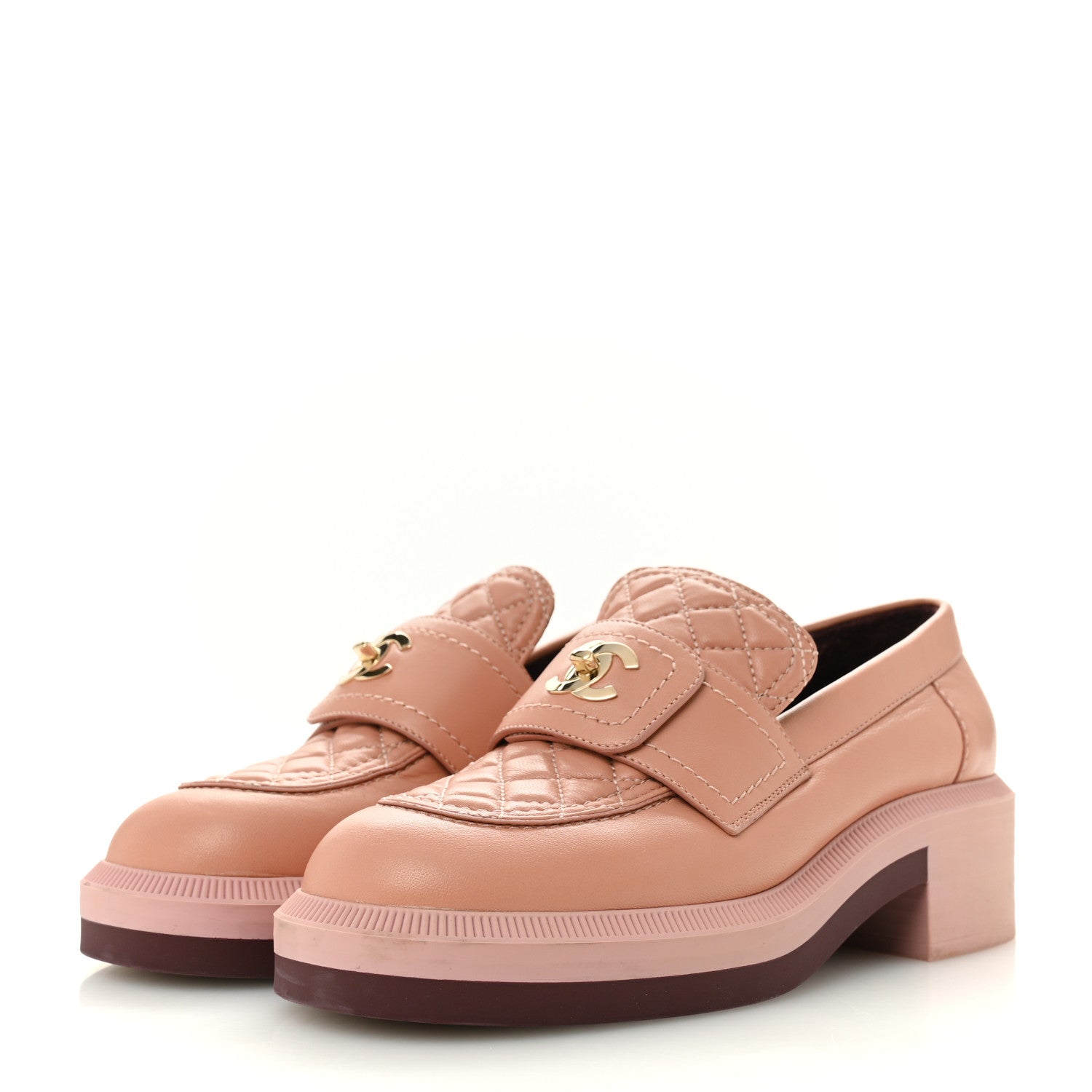 靴 CHANEL 35,5 Chanel Lambskin Quilted CC Turnlock Loafers 35.5 Dark Pink 1825989