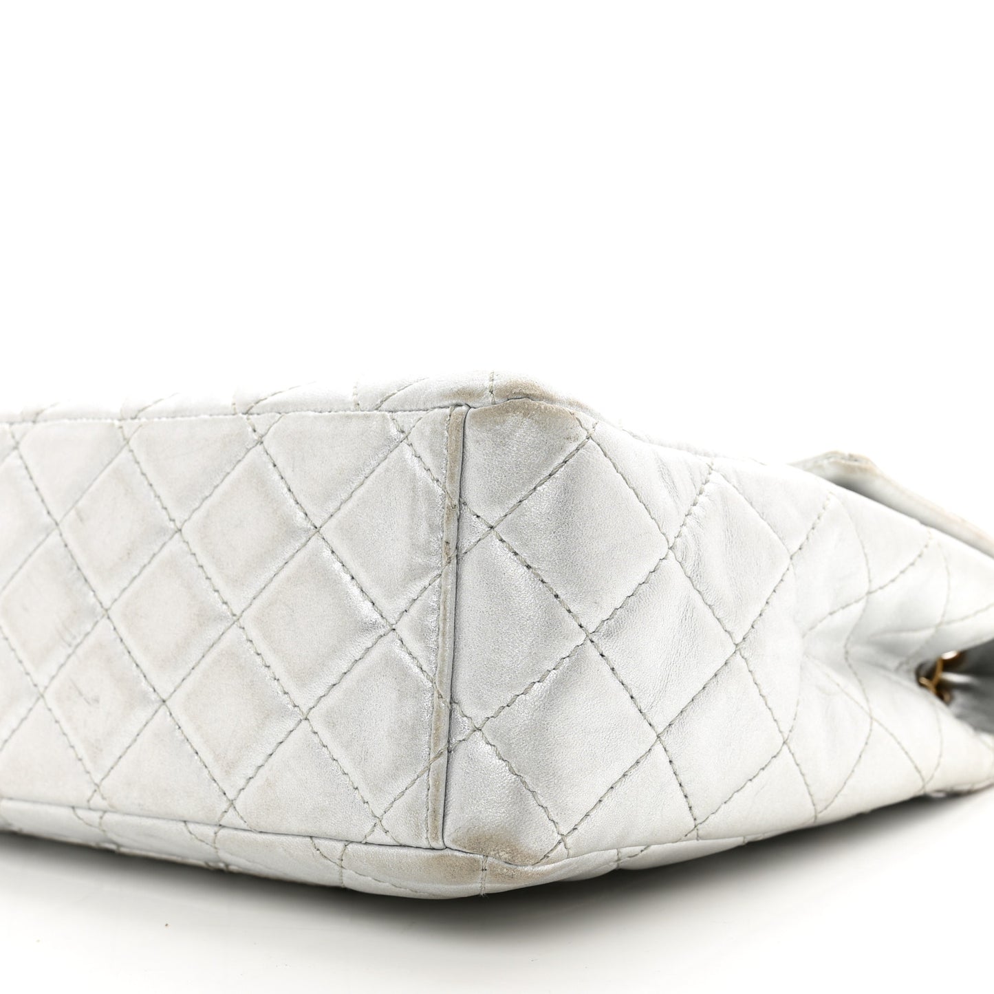 Metallic Lambskin Quilted Maxi Single Flap Silver