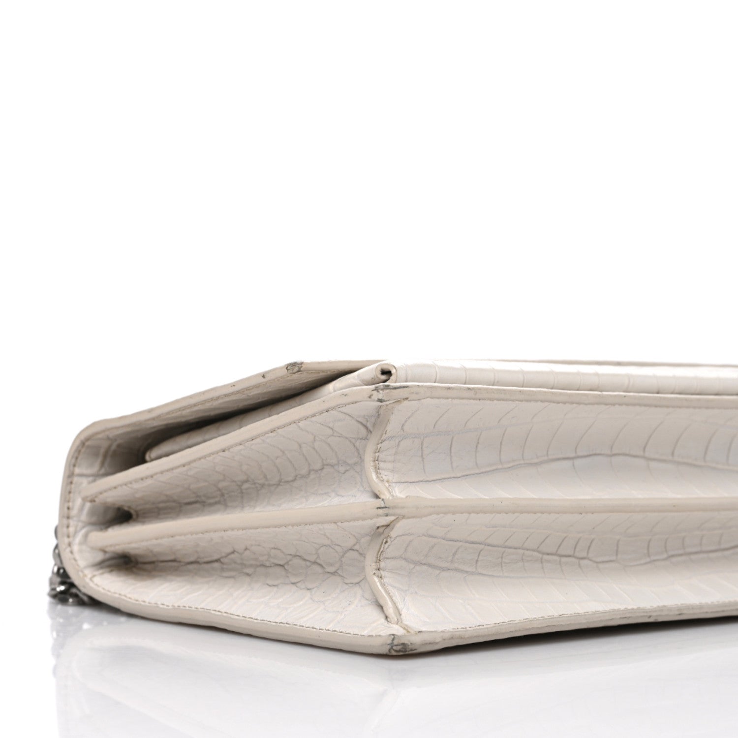 Saint Laurent Calfskin Crocodile Embossed Medium Monogram Sunset Blanc Vintage 5 of 10