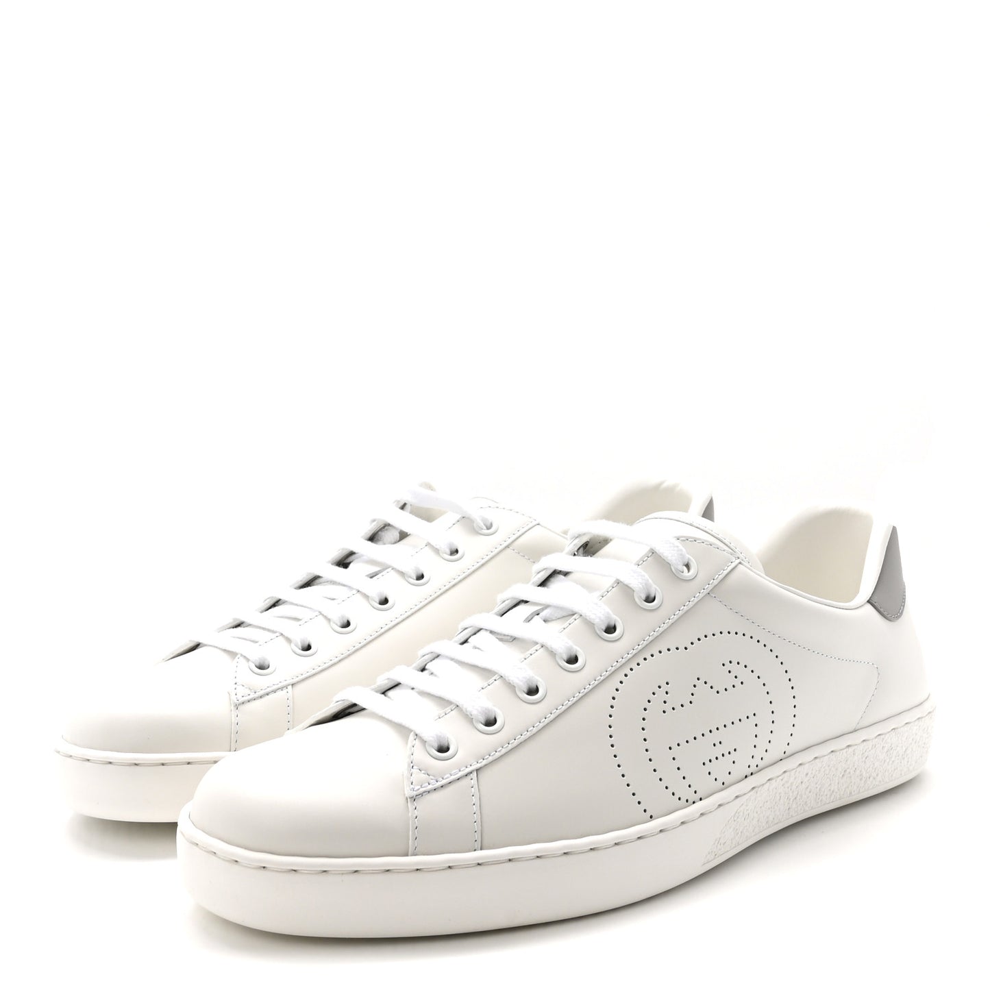 Calfskin Interlocking G Perforated Mens Ace Sneakers 10 White Grey Sky