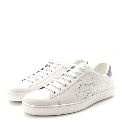Gucci Calfskin Interlocking G Perforated Mens Ace Sneakers 10 White Grey Sky 4 of 10