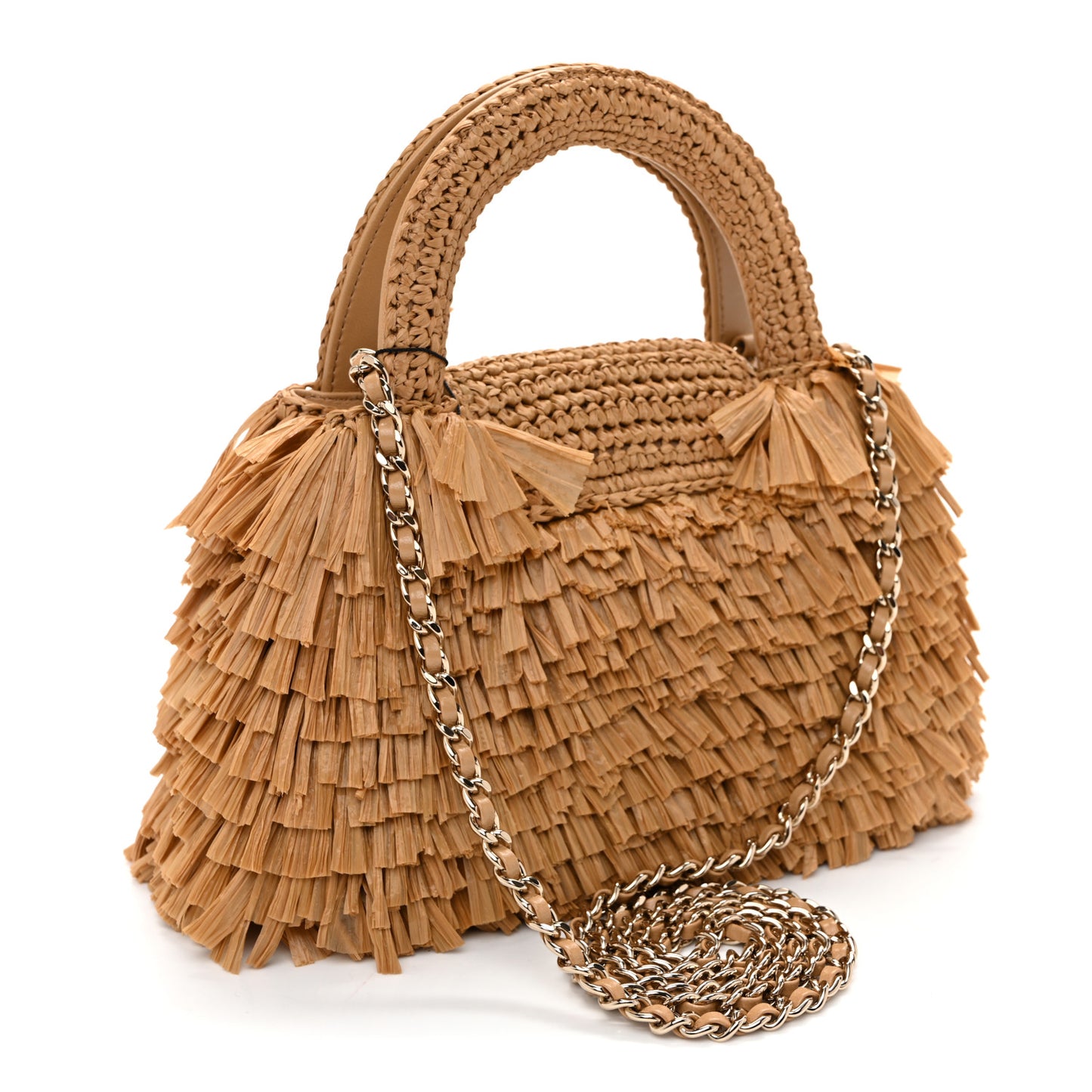Raffia Fringe Nano Kelly Shopper Dark Beige
