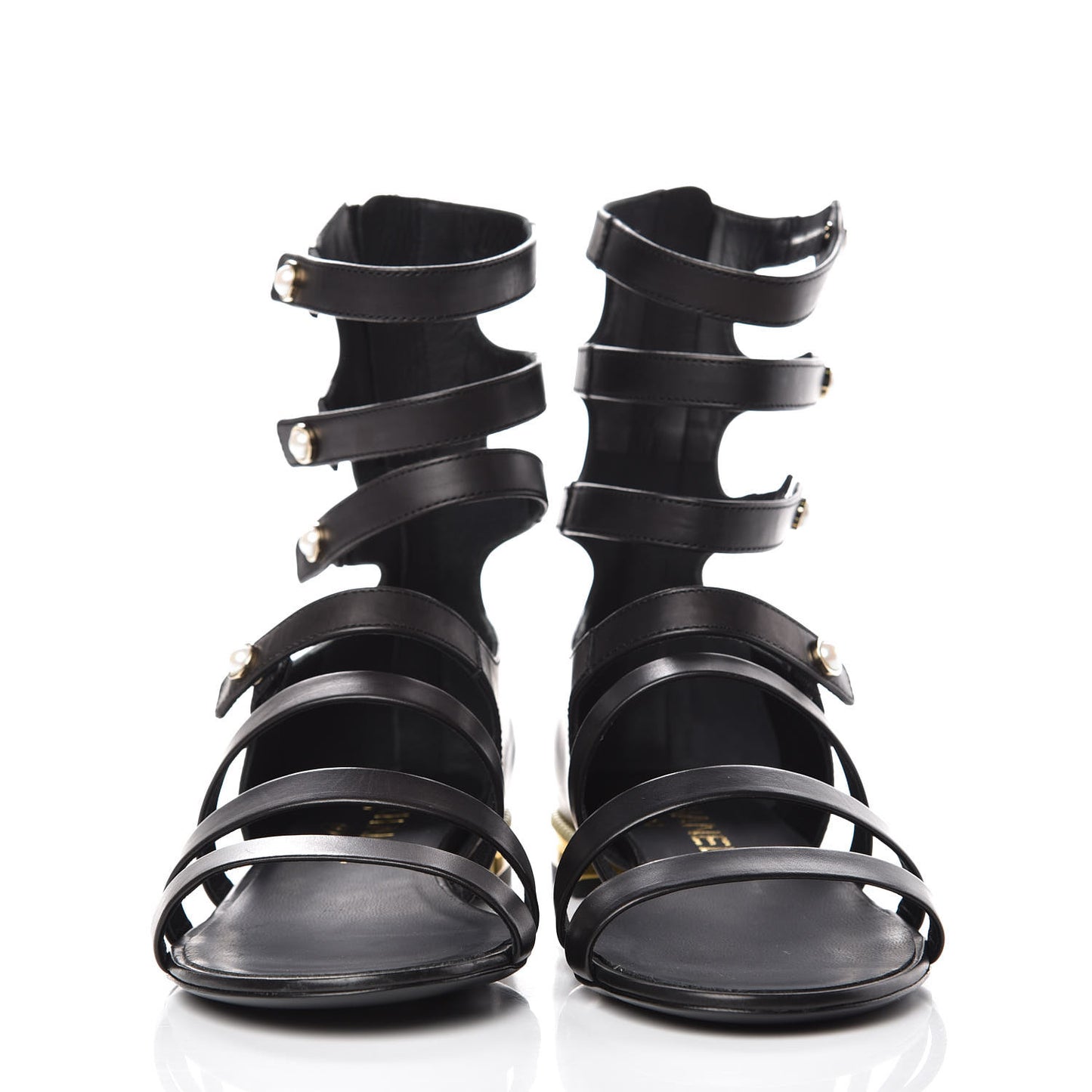 Calfskin Pearl Gladiator Sandals 36.5 Black