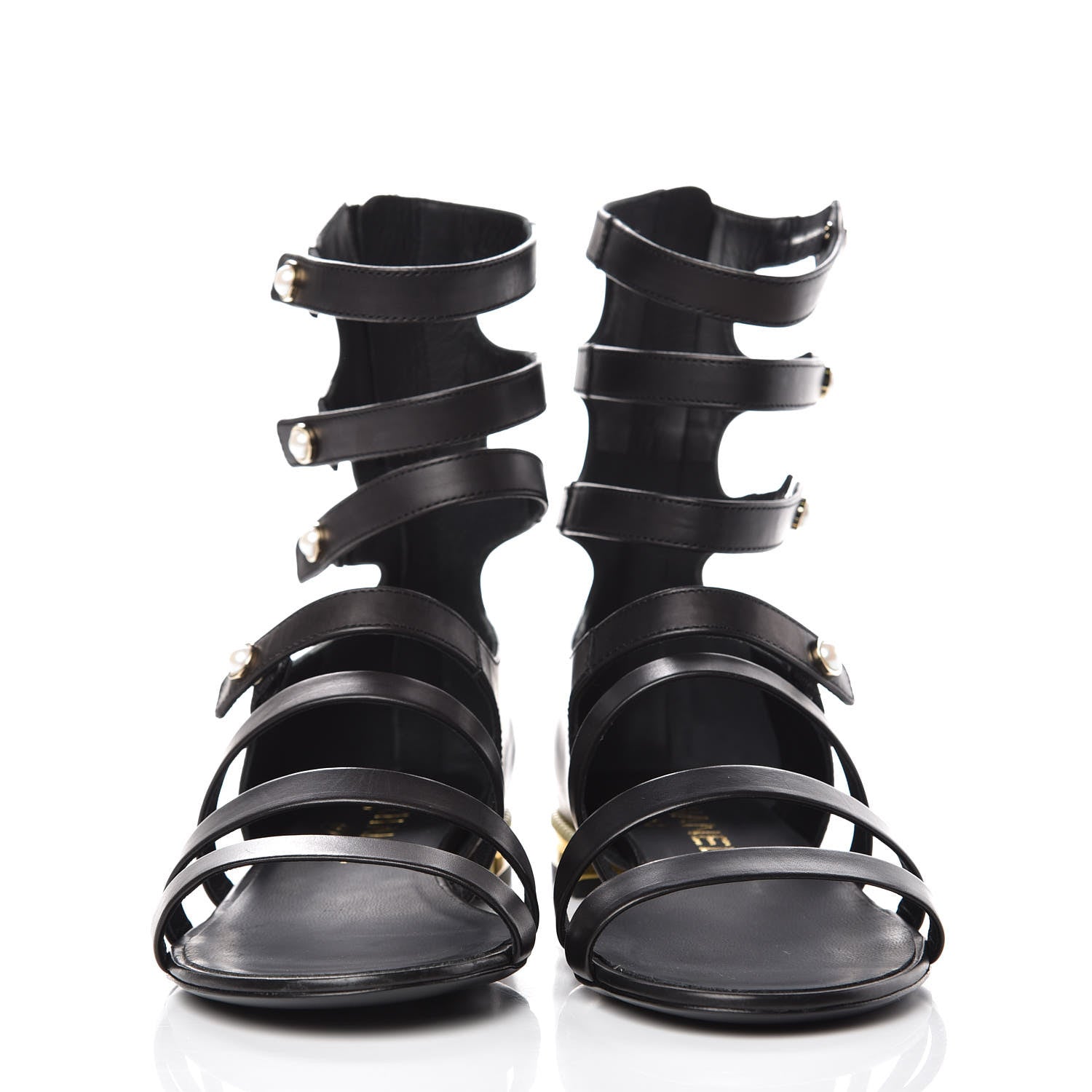 Chanel Calfskin Pearl Gladiator Sandals 36.5 Black 2 of 8